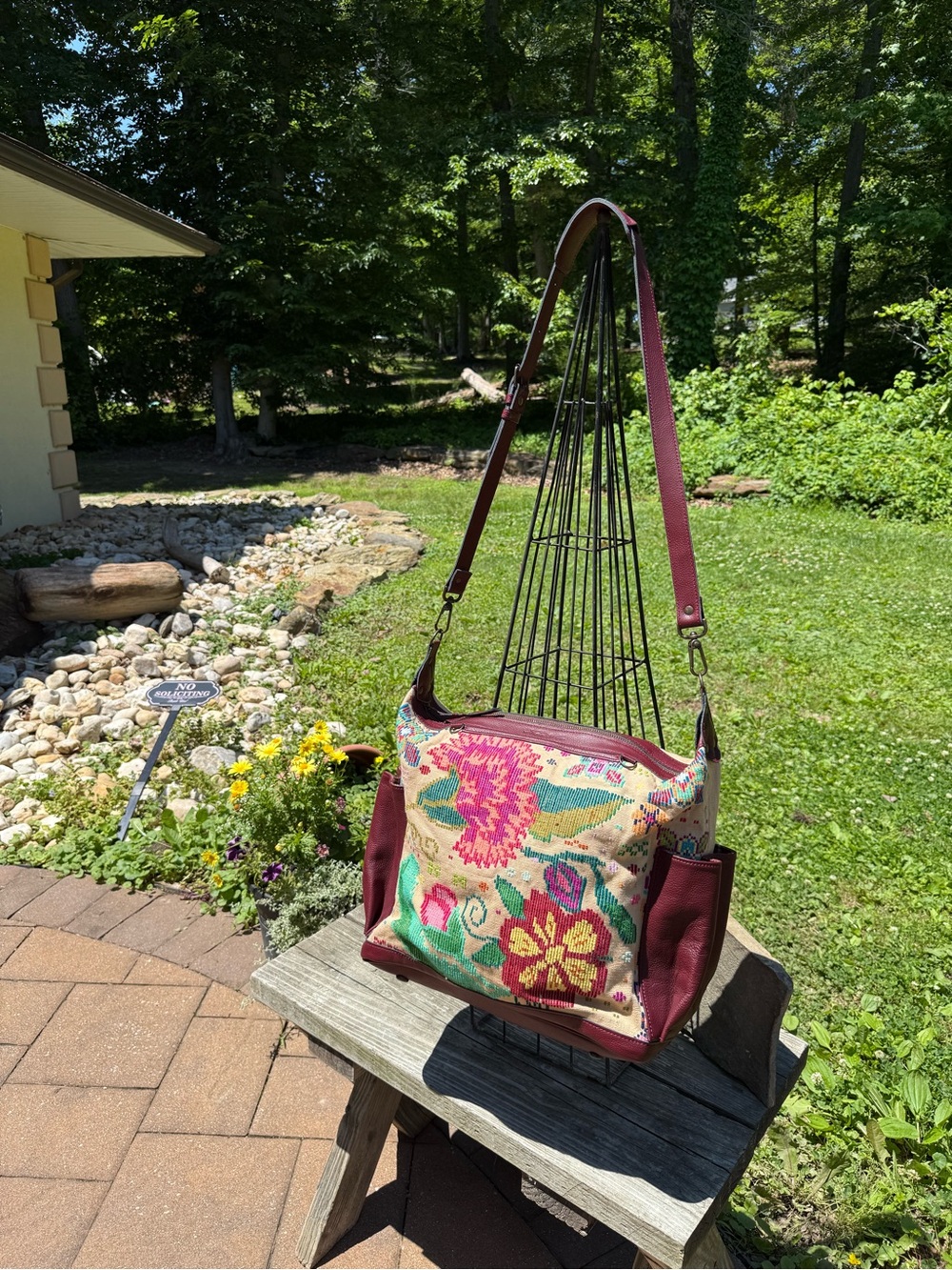 Heritage & Society by Nena & Co. Floral Woven Shoulder Bag with Burgundy Trim